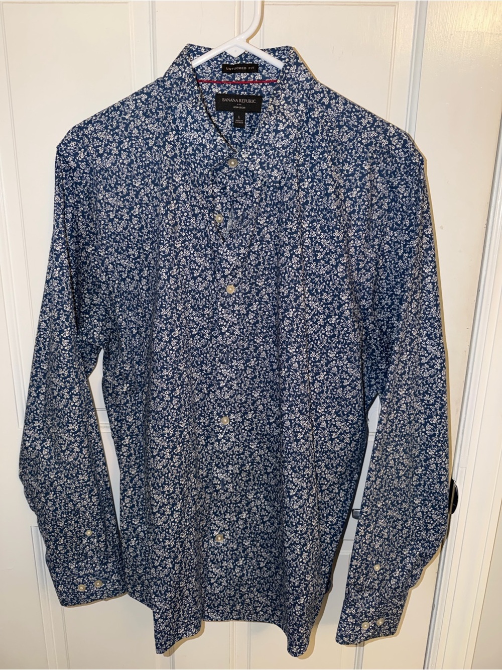 Banana Republic Men's Navy Blue Floral Button-Down Dress Shirt Size Large